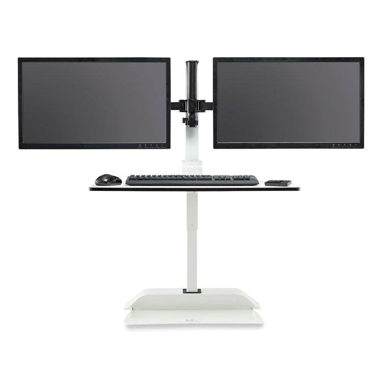 Soar Electric Desktop Sit/Stand Dual Monitor Arm, For 27" Monitors, White, Supports 10 lbs
