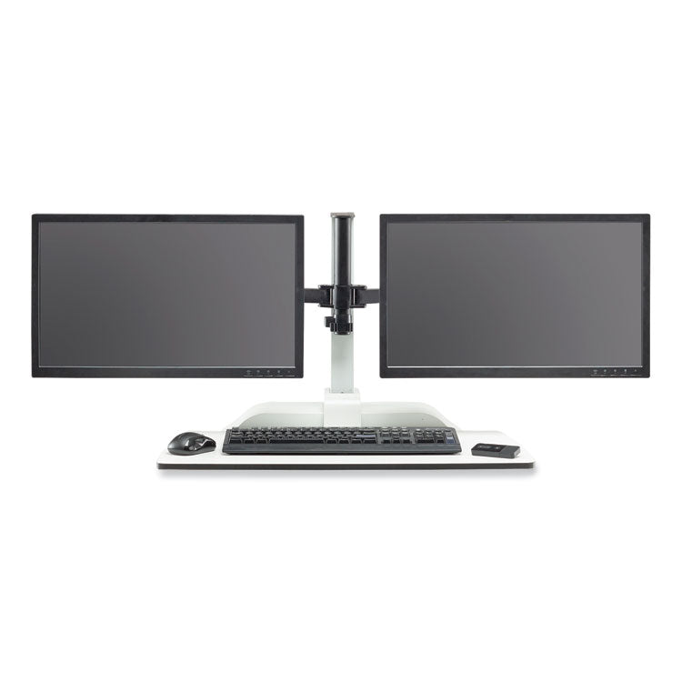 Soar Electric Desktop Sit/Stand Dual Monitor Arm, For 27" Monitors, White, Supports 10 lbs