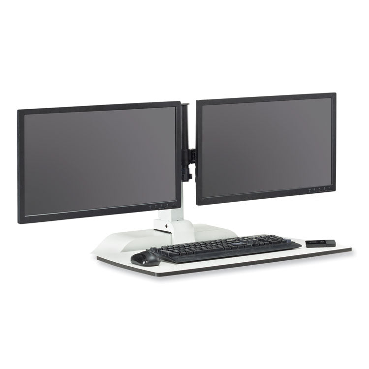 Soar Electric Desktop Sit/Stand Dual Monitor Arm, For 27" Monitors, White, Supports 10 lbs
