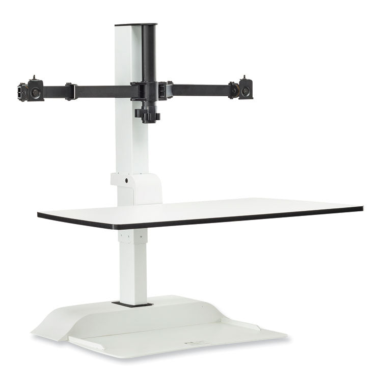 Soar Electric Desktop Sit/Stand Dual Monitor Arm, For 27" Monitors, White, Supports 10 lbs