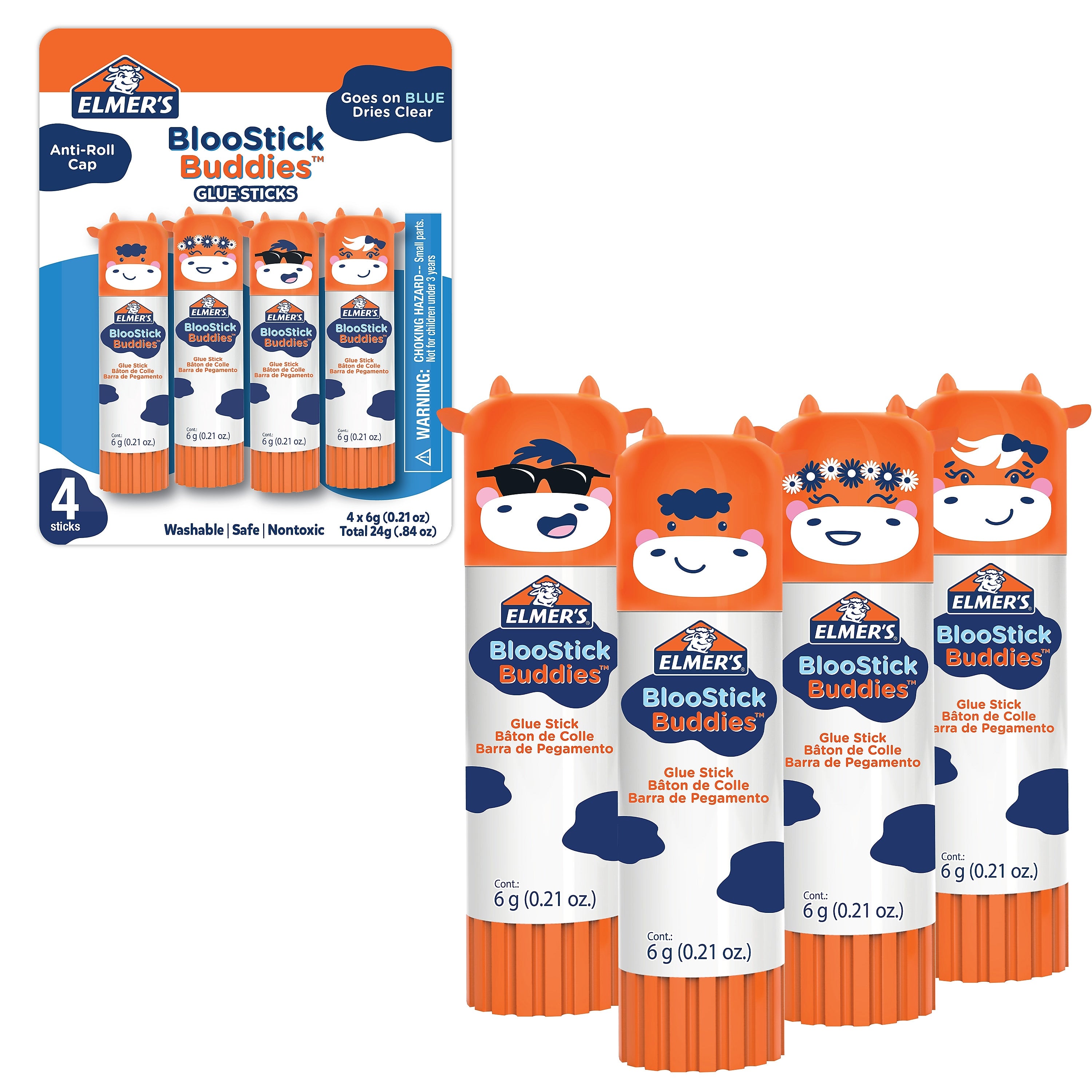 Elmer's BlooStick Buddies Washable Removable Glue Sticks, 4/Pack (2213740)