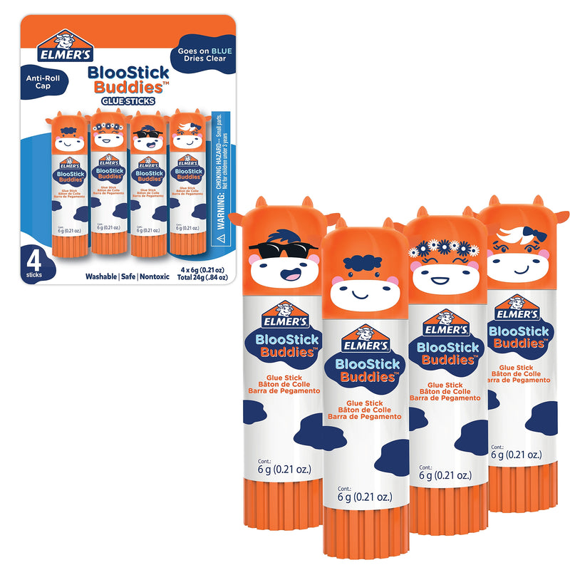 Elmer's BlooStick Buddies Washable Removable Glue Sticks, 4/Pack (2213740)