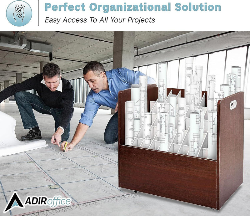 AdirOffice 50-Slot Mobile Roll File, 28.5"H x 30"W x 15.75"D, Mahogany (626-MA-KIT1)