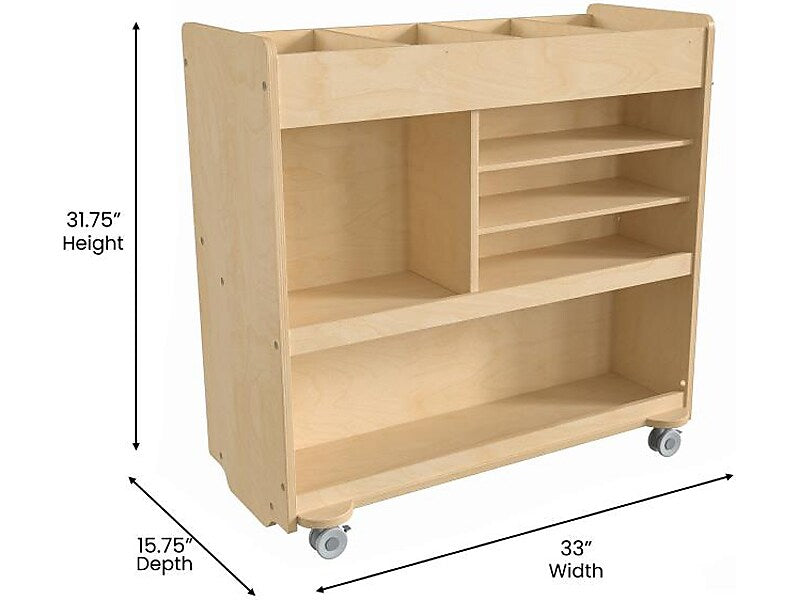 Flash Furniture Bright Beginnings Mobile 9-Section Storage Cart, 31.75"H x 33"W x 15.75"D, Natural Birch Plywood