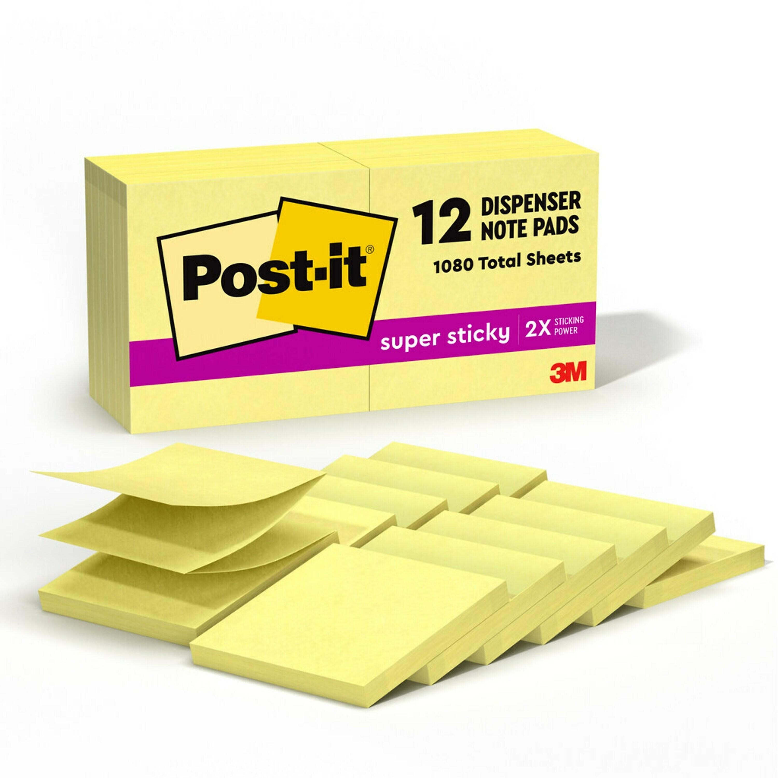 Post-it Super Sticky Pop-up Notes, 3" x 3", Canary Collection, 90 Sheet/Pad, 12 Pads/Pack (R33012SSCY)