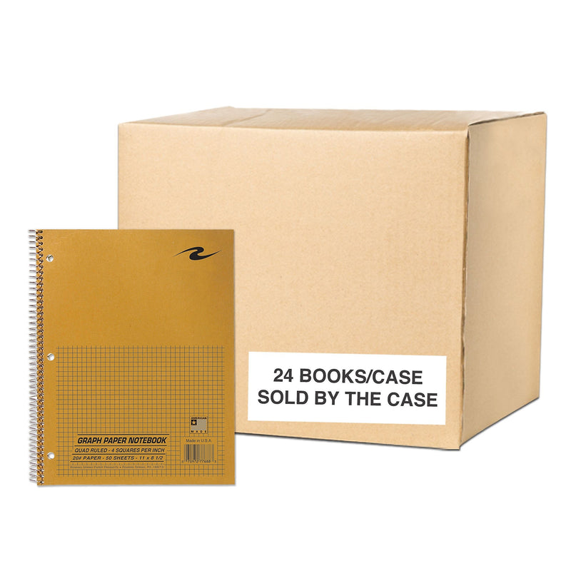 Roaring Spring Paper Products 1-Subject Notebooks, 8.5" x 11", Graph Ruled, 50 Sheets, Brown, 24/Case (77688CS)