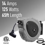 Hose Reel Pro 65 ft. Extension Cord Reel, 3-Outlet, 12 AWG, Gray (EC-GY-65)