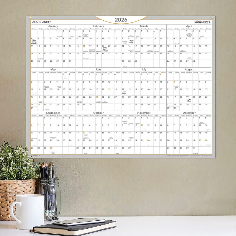 2026 AT-A-GLANCE WallMates 24" x 18" Yearly Dry-Erase Wall Calendar, White/Gray (AW5060-28-26)