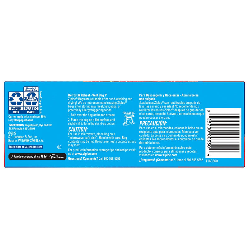 Ziploc Medium Storage Bags, 1 Qt., 24/Carton (314466)