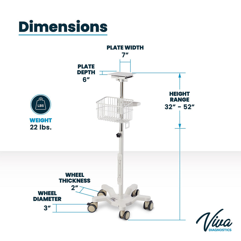 Viva Comfort Edan Elite V-Series Monitor Universal Vital Sign Mobile Stand with Mounting Plate, White (ADIME912-C-MP-07-MK)