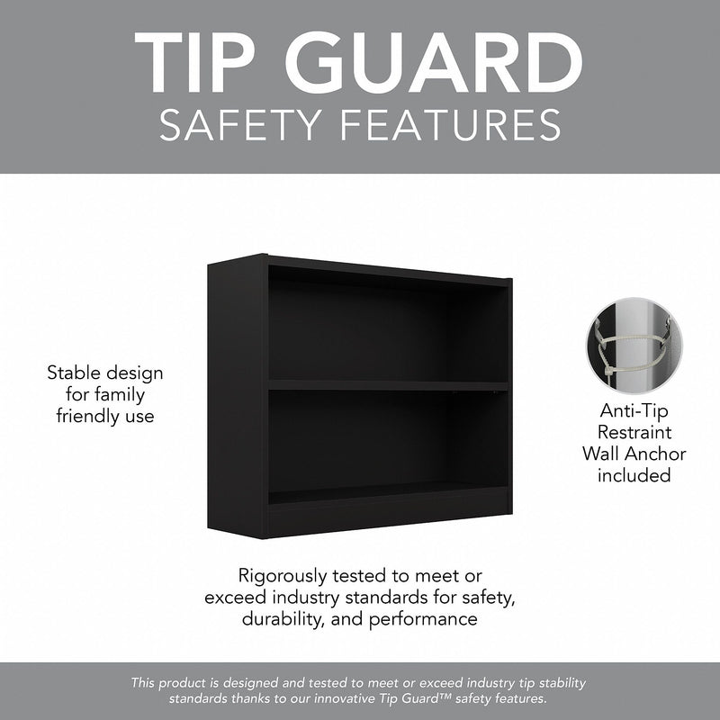 Bush Furniture Universal 30"H 2-Shelf Bookcase, Classic Black, 2/Set (UB001BL)
