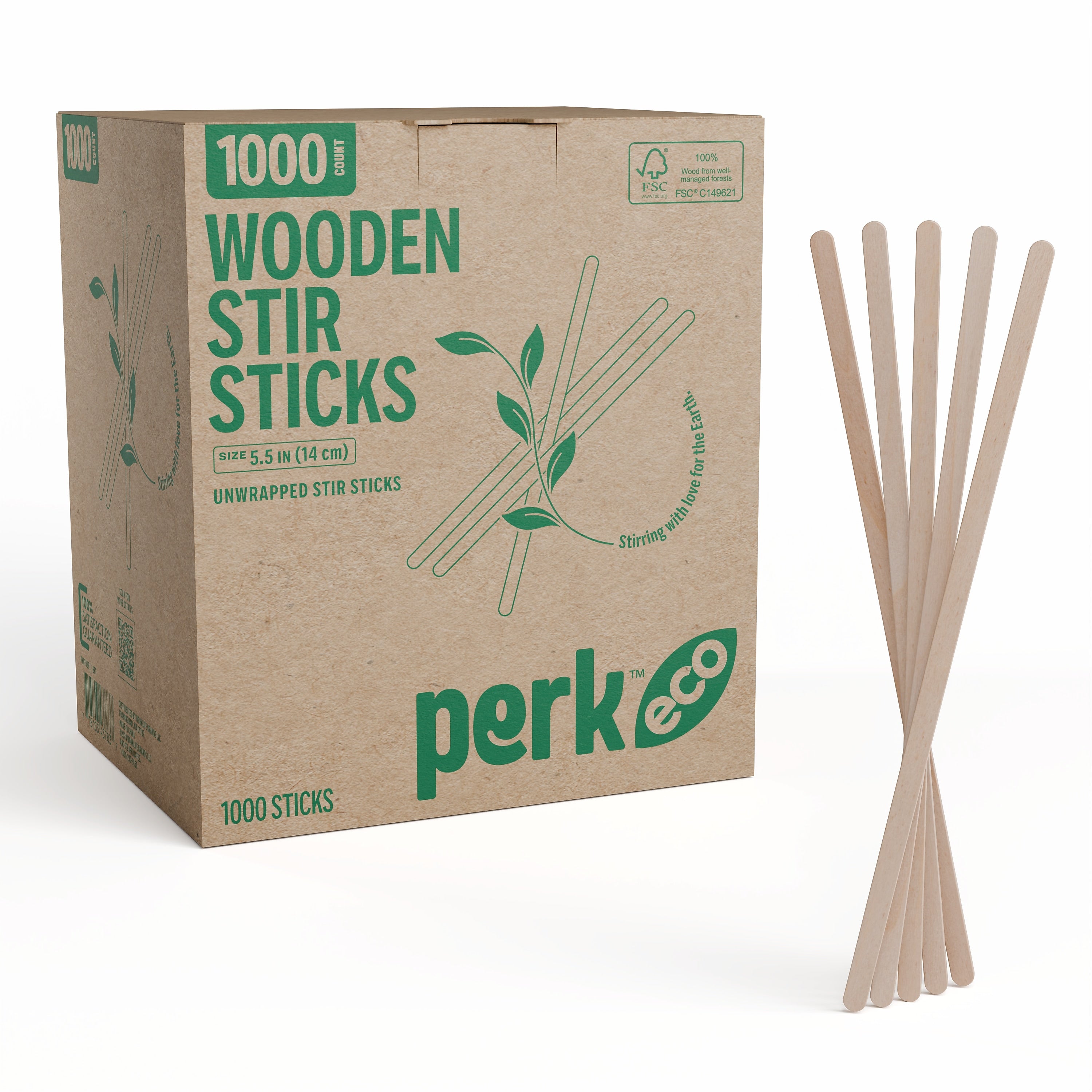 Perk™ Eco Wooden Stirrer, 5.5", 1000/Pack (PK61996)