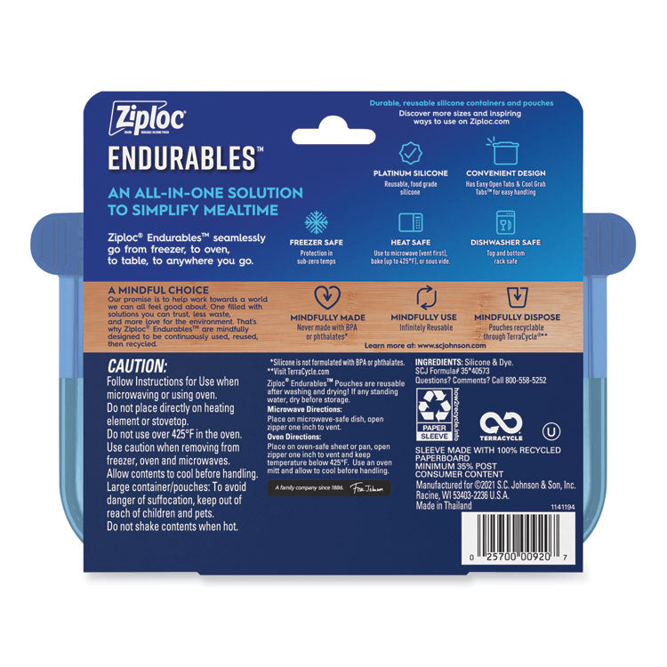 Endurables Silicone Pouches, Small, 8 oz, 7.4" x 5.9", Clear, 8/Carton