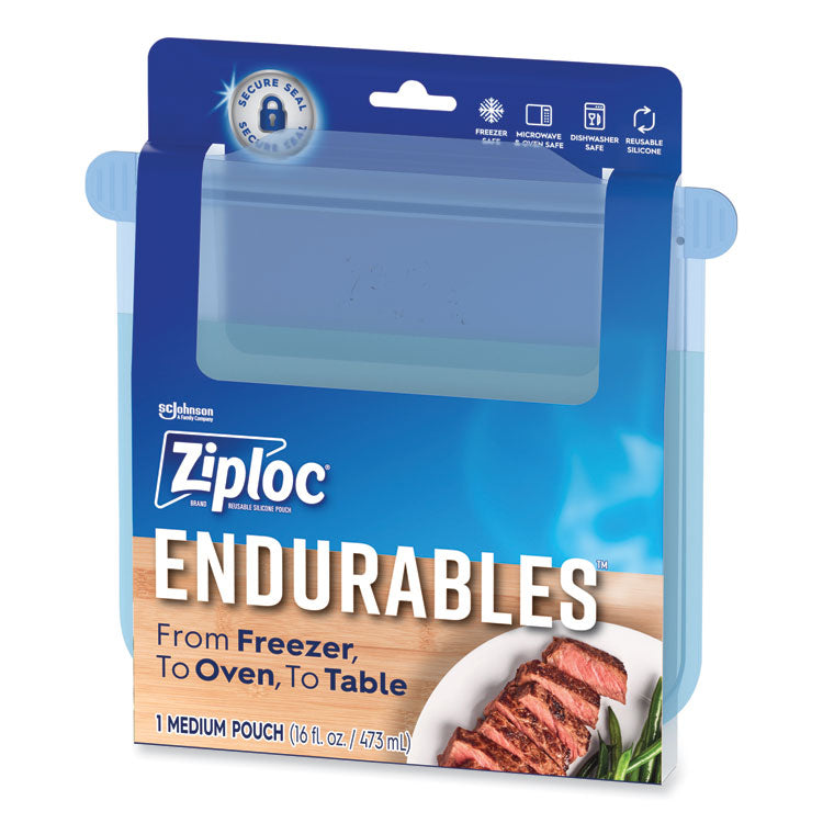 Endurables Silicone Pouches, Medium, 16 oz, 4.4" x 7.9", Clear, 8/Carton