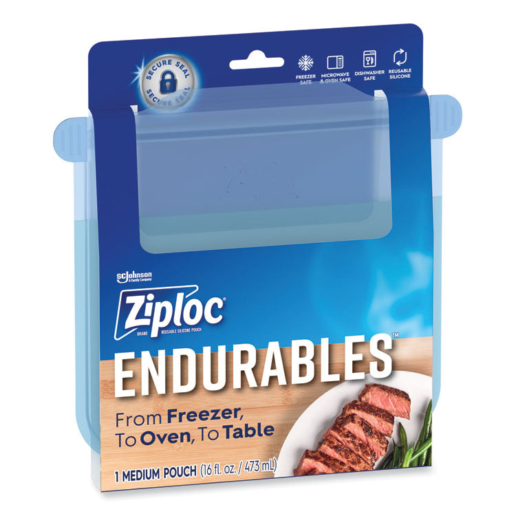 Endurables Silicone Pouches, Medium, 16 oz, 4.4" x 7.9", Clear, 8/Carton