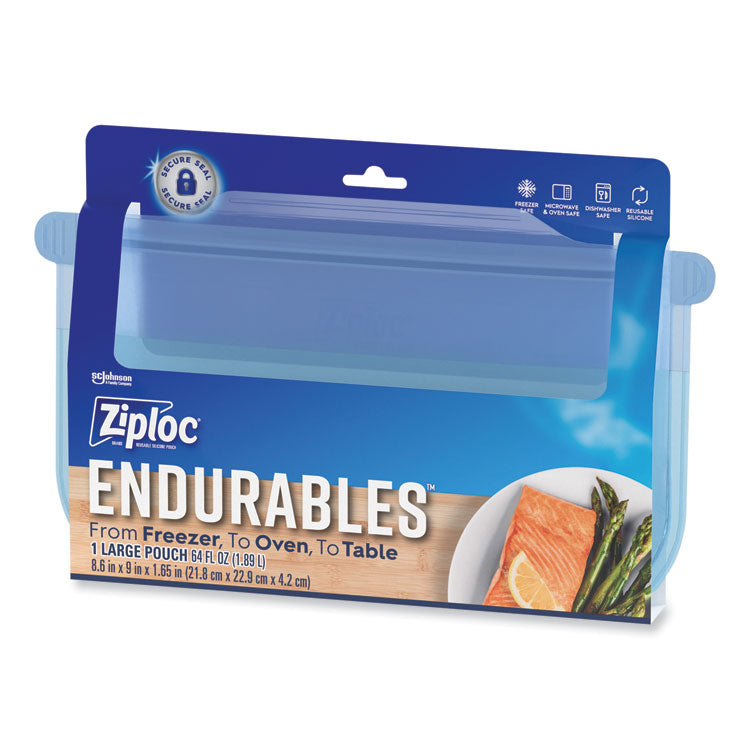 Endurables Silicone Pouches, Large, 64 oz, 8.6" x 9", Clear, 7/Carton