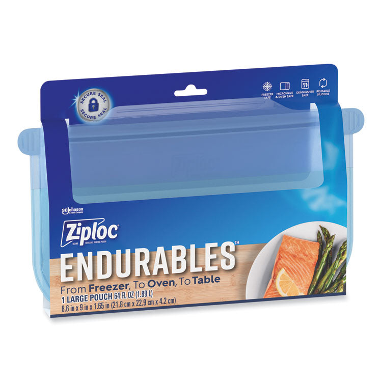 Endurables Silicone Pouches, Large, 64 oz, 8.6" x 9", Clear, 7/Carton