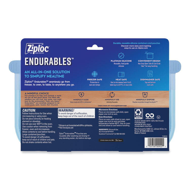 Endurables Silicone Pouches, Large, 64 oz, 8.6" x 9", Clear, 7/Carton