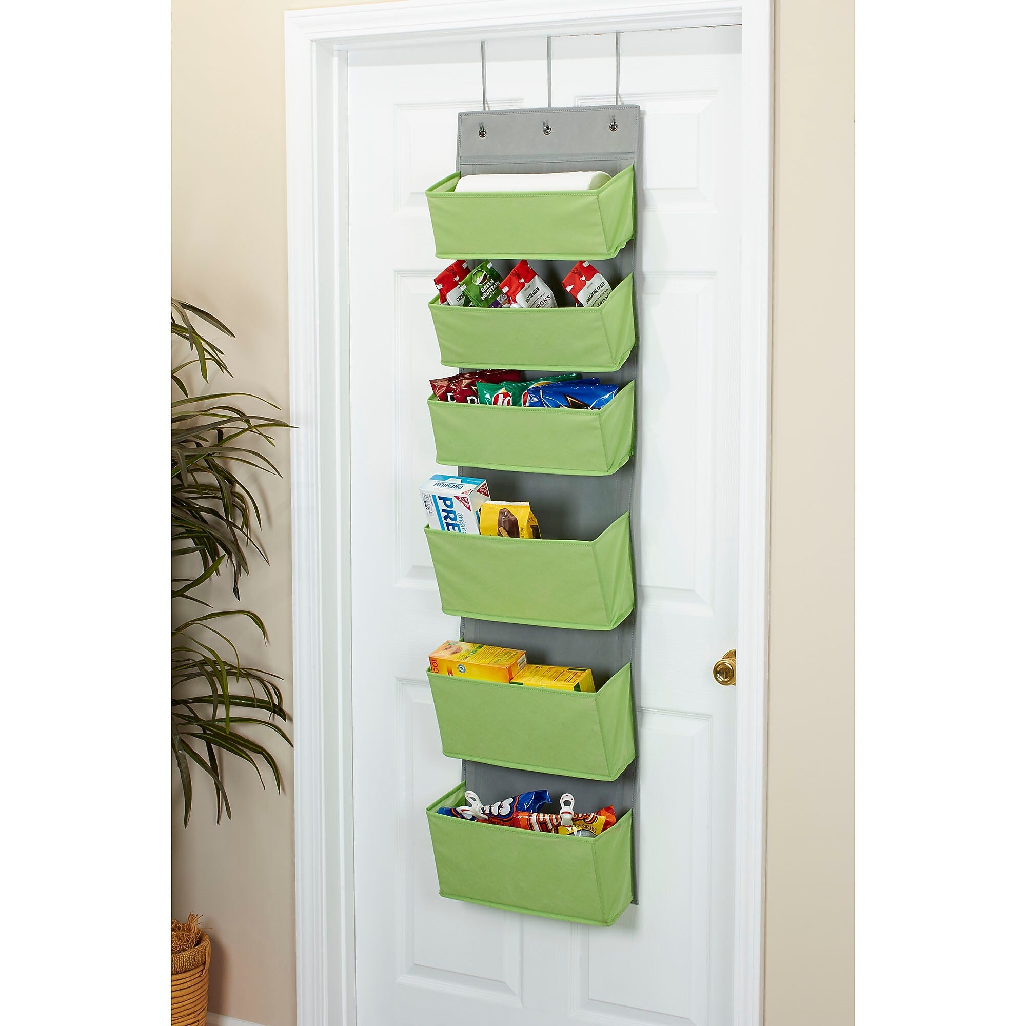Household Essentials 6 Pocket Plastic/Poly Over the Door Hanging Oranizer, 57" x 15" x 7", Lime (2167-1)