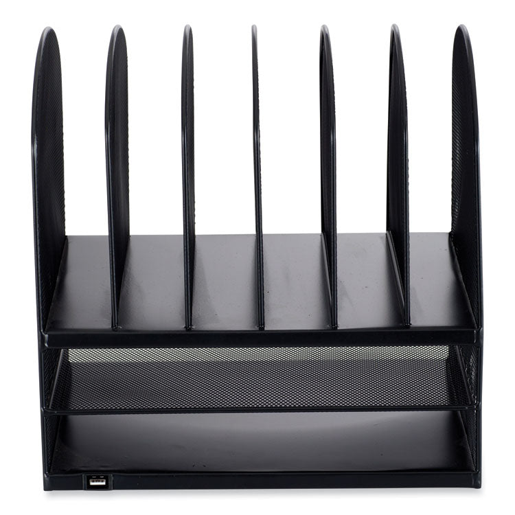 Powered Onyx Desk Organizer with 2 Horizontal and 6 Upright Sections, Letter Size Files, 13.5 x 11.5 x 13, Black