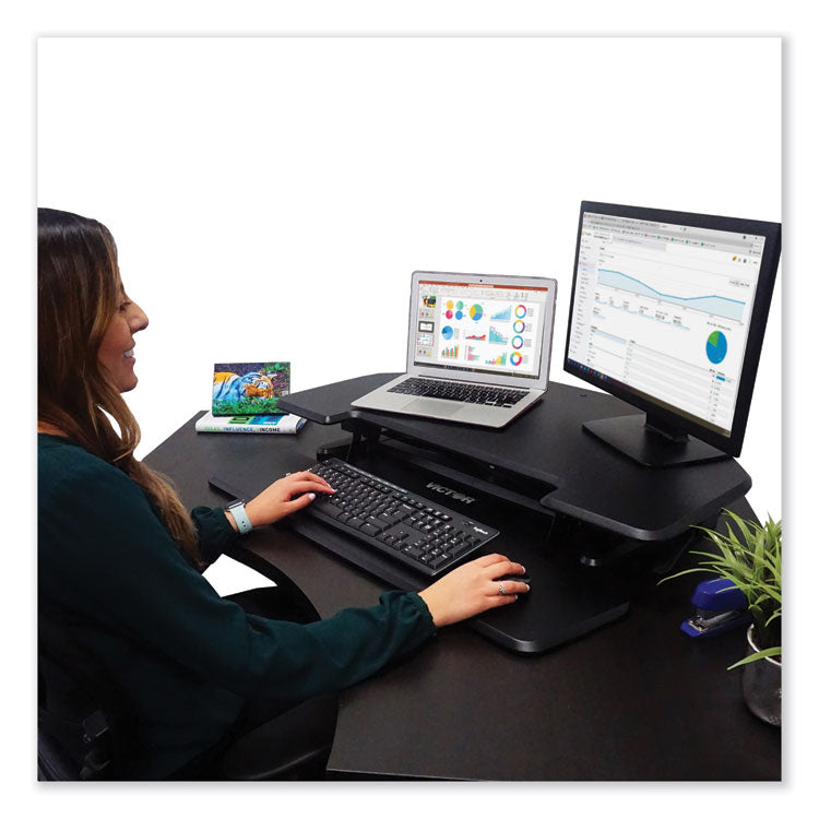 Height Adjustable Corner Standing Desk with Keyboard Tray, 36 x 20 x 0 to 20, Black