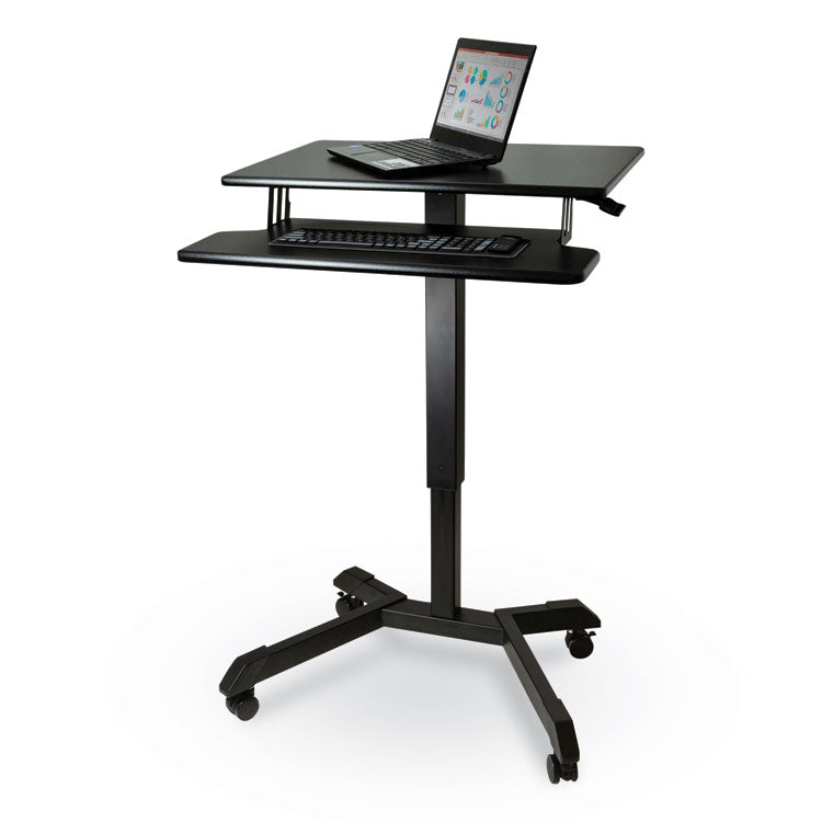 Mobile Height Adjustable Standing Desk with Keyboard Tray, 25.6 x 17.7 x 29 to 44, Black