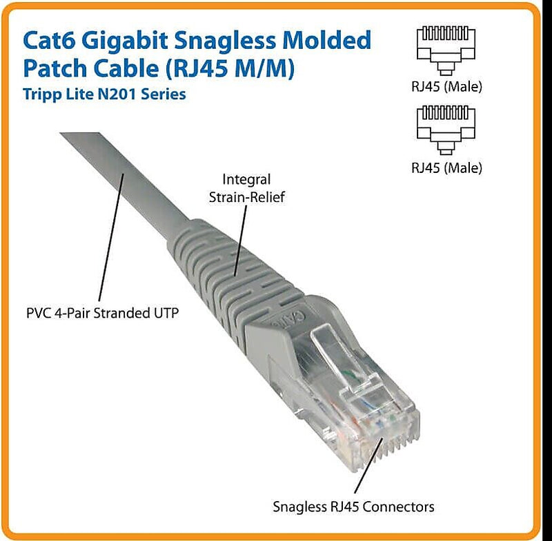 Tripp Lite 3' RJ45 to RJ45 Cable, Male to Male, Yellow (N201-003-YW)