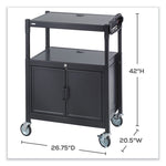 Steel Adjustable AV Cart with Cabinet, Metal, 3 Shelf, 6 AC Outlets, 40 lb Capacity, 26.75 x 20.5 x 42, Black
