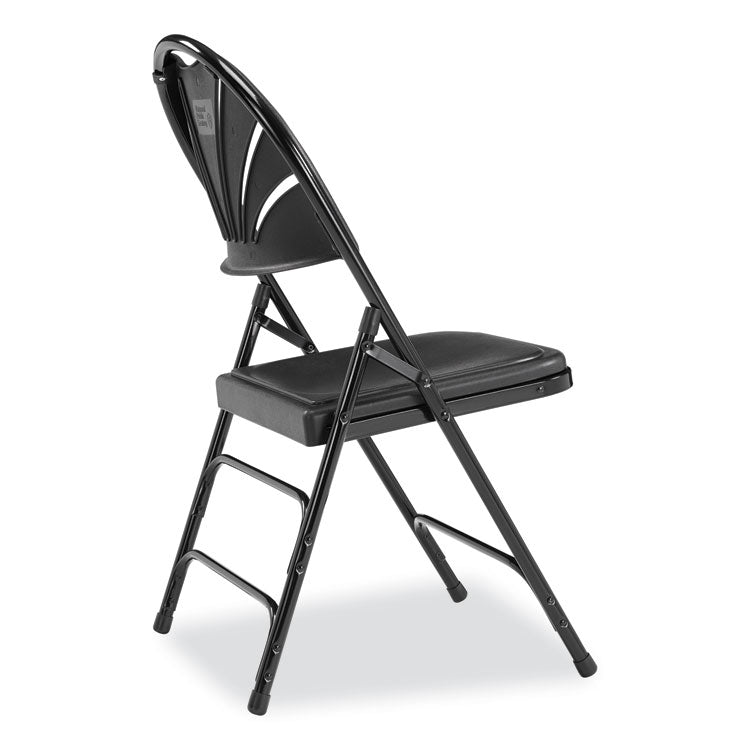 1100 Series Fan-Back Tri-Brace Dual Hinge Folding Chair, Supports Up to 500 lb, 17.75" Seat Height, Black, 4/Carton