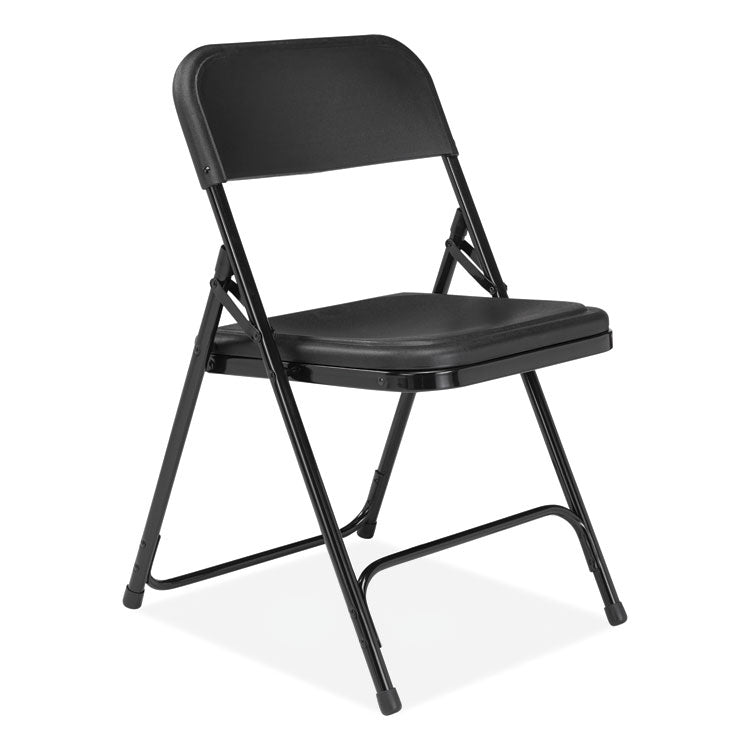 800 Series Plastic Folding Chair, Supports Up to 500 lb, 18" Seat Height, Black Seat, Black Back, Black Base, 4/Carton