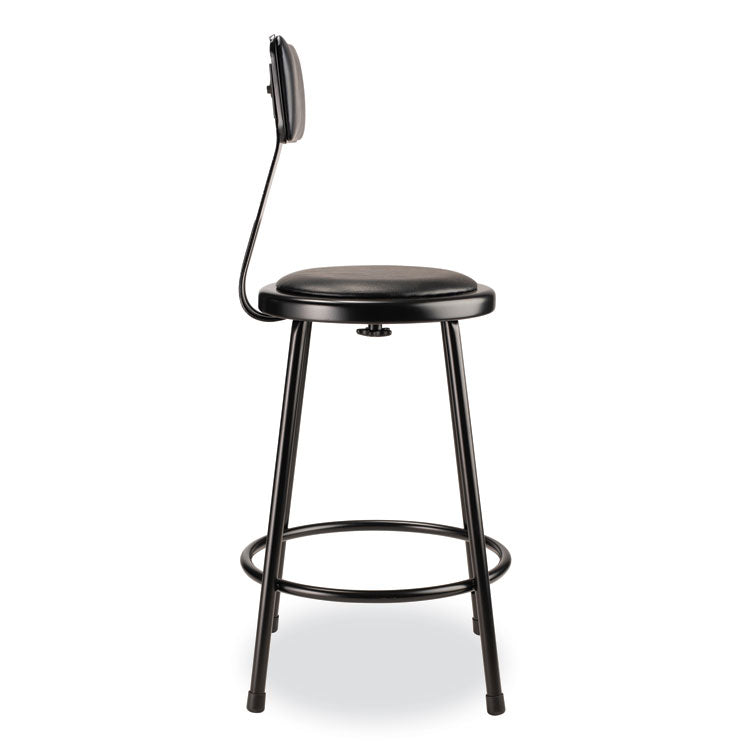 6400 Series Heavy Duty Vinyl Padded Stool with Backrest, Supports 300 lb, 24" Seat Height, Black Seat, Black Back, Black Base