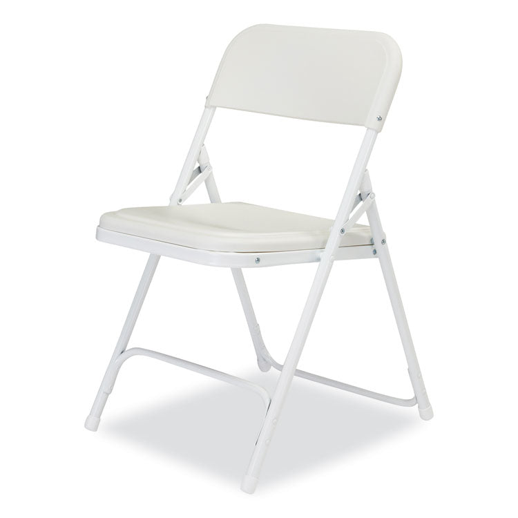 800 Series Plastic Folding Chair, Supports Up to 500 lb, 18" Seat Height, Bright White Seat, White Base, 4/Carton
