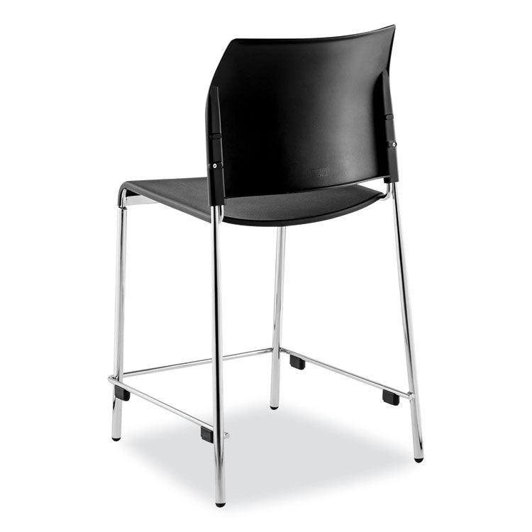 Cafetorium Counter Height Stool, Supports Up to 300 lb, 24" Seat Height, Black Seat, Black Back, Chrome Base