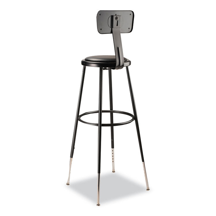 6400 Series Height Adjustable Heavy Duty Vinyl Padded Stool with Backrest, Supports 300 lb, 32" to 39" Seat Height, Black