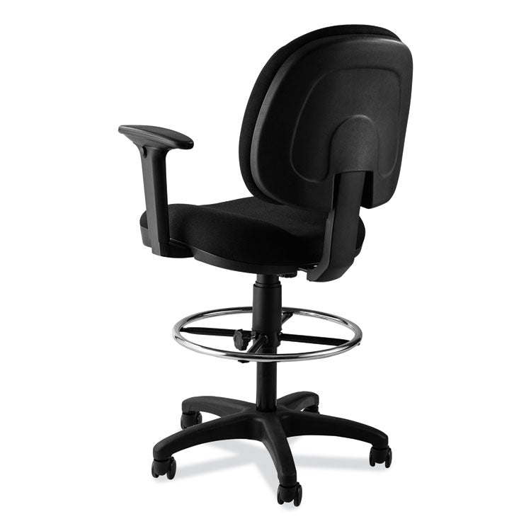 Comfort Task Stool with Arms, Supports Up to 300 lb, 25.5" to 35.5" Seat Height, Black Seat, Black Back, Black Base