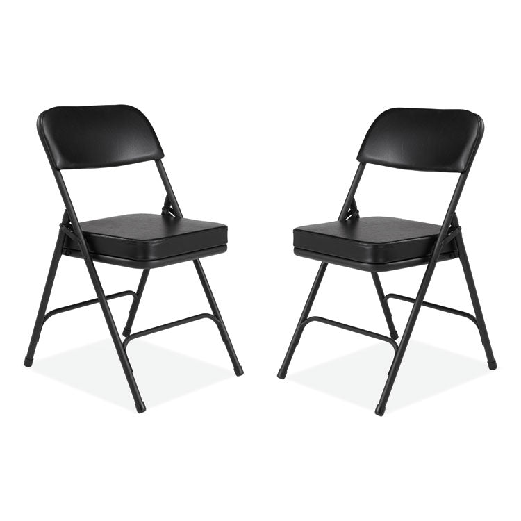 3200 Series 2" Vinyl Upholstered Double Hinge Folding Chair, Supports Up to 300 lb, 18.5" Seat Height, Black, 2/Carton