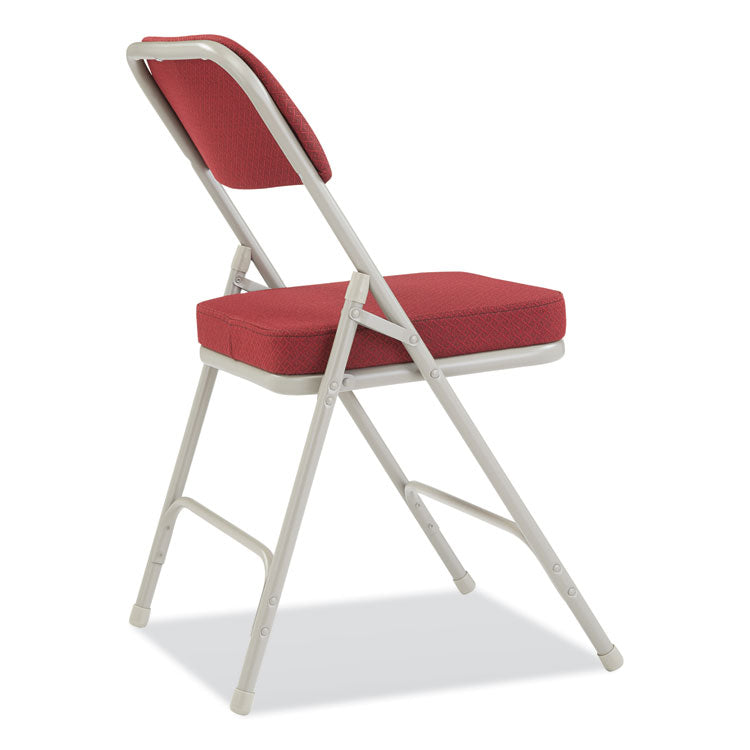 3200 Series Premium Fabric Dual-Hinge Folding Chair, Supports Up to 300 lb, Burgundy Seat, Burgundy Back, Gray Base, 2/Carton