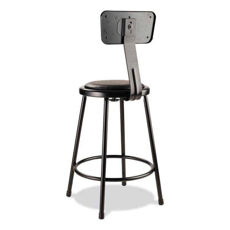 6400 Series Heavy Duty Vinyl Padded Stool with Backrest, Supports 300 lb, 24" Seat Height, Black Seat, Black Back, Black Base