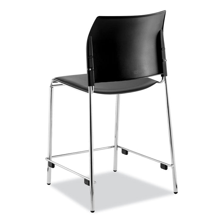 Cafetorium Counter Height Stool, Padded, Supports Up to 300 lb, 24" Seat Height, Black Seat, Black Back, Chrome Base