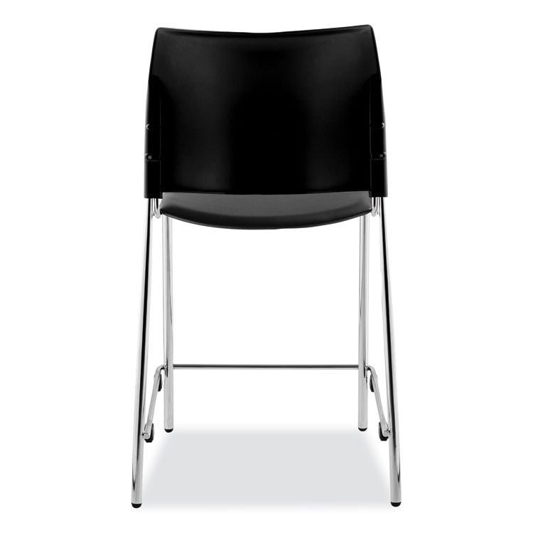 Cafetorium Counter Height Stool, Padded, Supports Up to 300 lb, 24" Seat Height, Black Seat, Black Back, Chrome Base