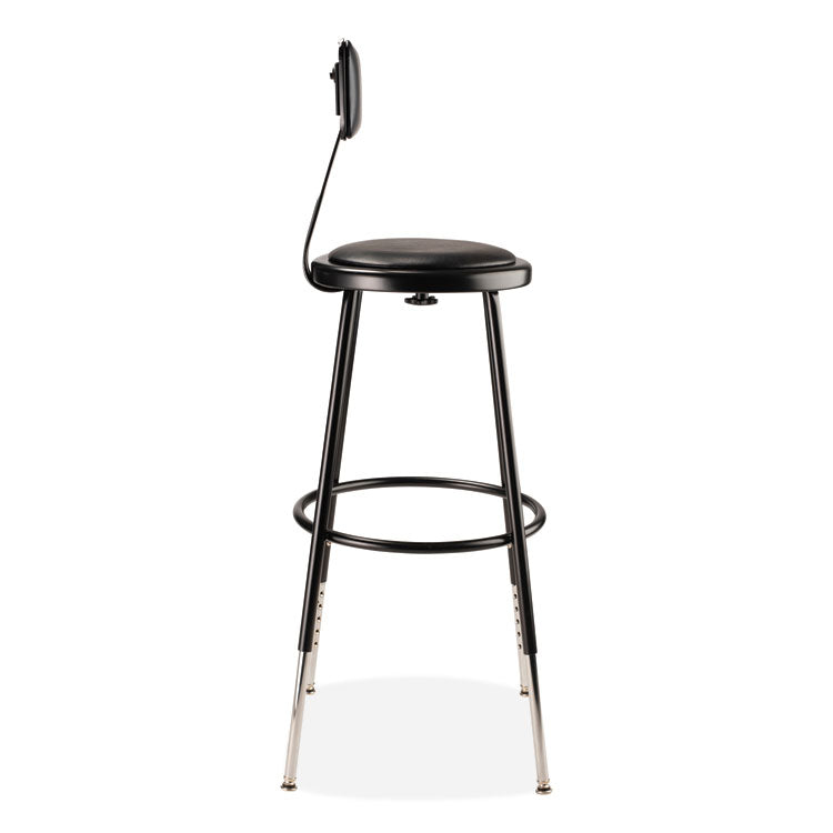 6400 Series Height Adj Heavy Duty Vinyl Steel Stool w/Backrest, Supports 300 lb, 25"-33" Seat Ht, Black