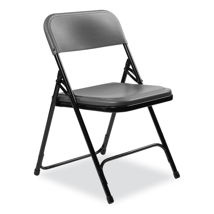 800 Series Plastic Folding Chair, Supports Up to 500 lb, 18" Seat Height, Charcoal Seat, Charcoal Back, Black Base, 4/Carton