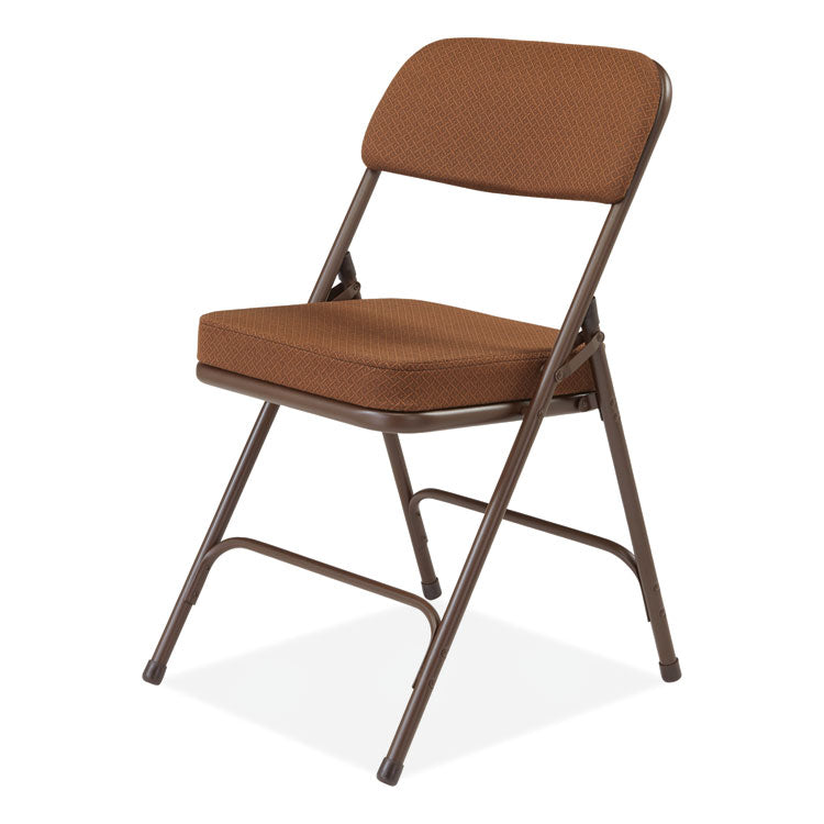3200 Series Premium Fabric Dual-Hinge Folding Chair, Supports Up to 300 lb, Gold Seat, Gold Back, Brown Base, 2/Carton