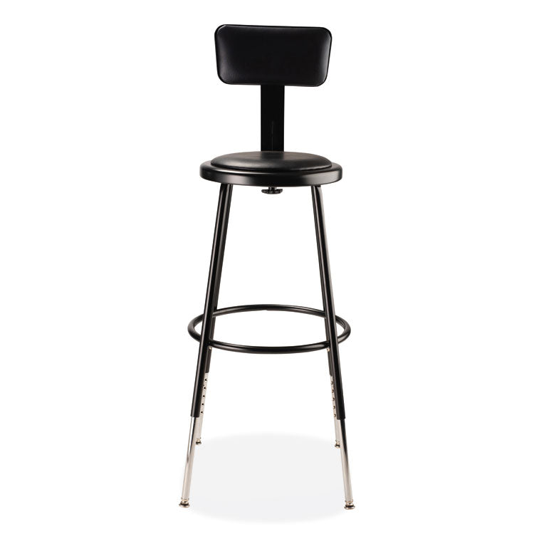 6400 Series Height Adj Heavy Duty Vinyl Steel Stool w/Backrest, Supports 300 lb, 25"-33" Seat Ht, Black