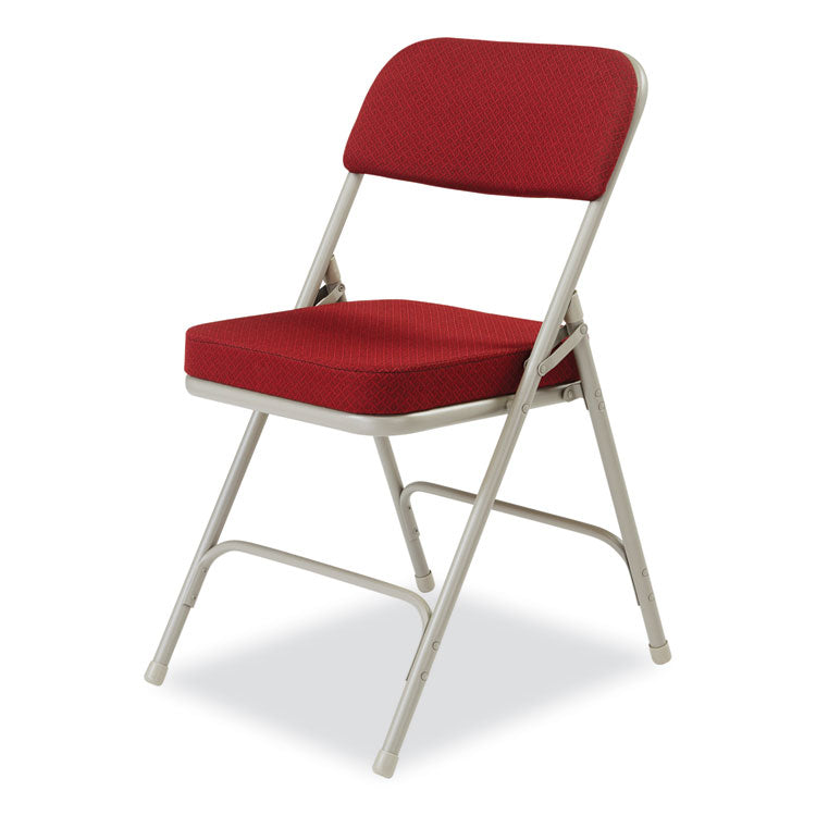 3200 Series Premium Fabric Dual-Hinge Folding Chair, Supports Up to 300 lb, Burgundy Seat, Burgundy Back, Gray Base, 2/Carton