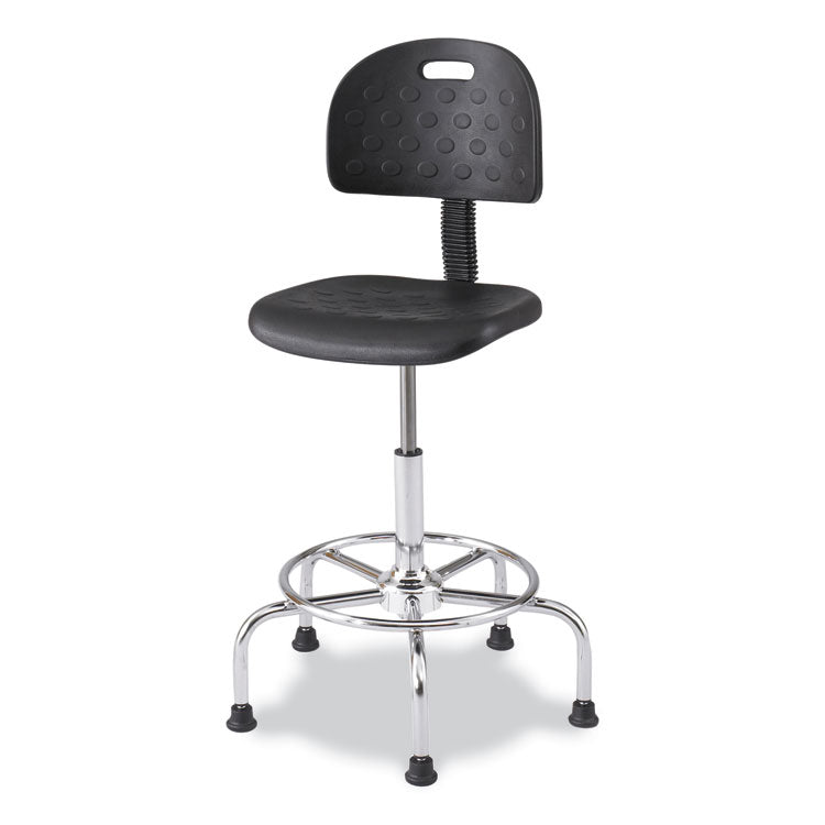 Workfit Economy Industrial Chair, Supports Up to 400 lb, 22" to 30" Seat Height, Black Seat, Black Back, Silver Base