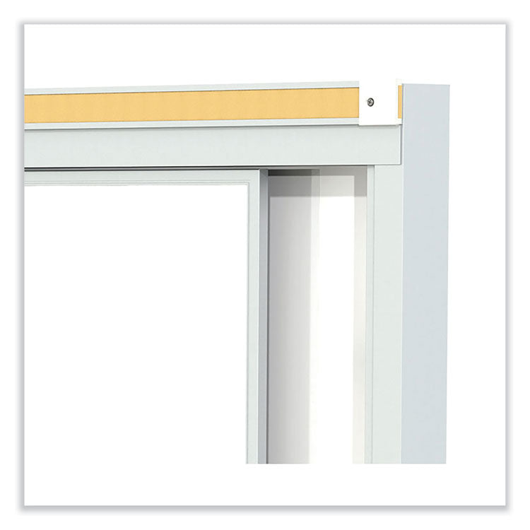 Horizontal Sliding Porcelain Magnetic Whiteboard, 72" x 48", White Surface, Anodized Aluminum Frame
