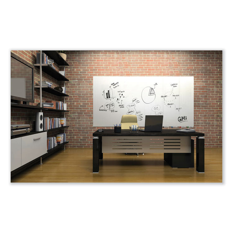 Aria Low-Profile Frameless Magnetic Glassboard, 72" x 48", White Surface