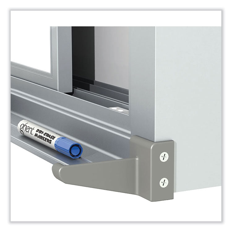 Horizontal Sliding Porcelain Magnetic Whiteboard, 72" x 48", White Surface, Anodized Aluminum Frame