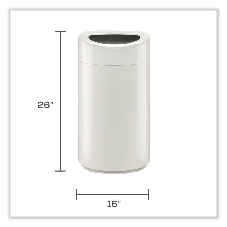 Open Top Oval Waste Receptacle, 14 gal, Steel, White